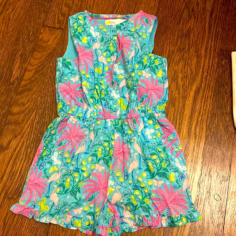 Mini Biden palm tree and flamingo romper